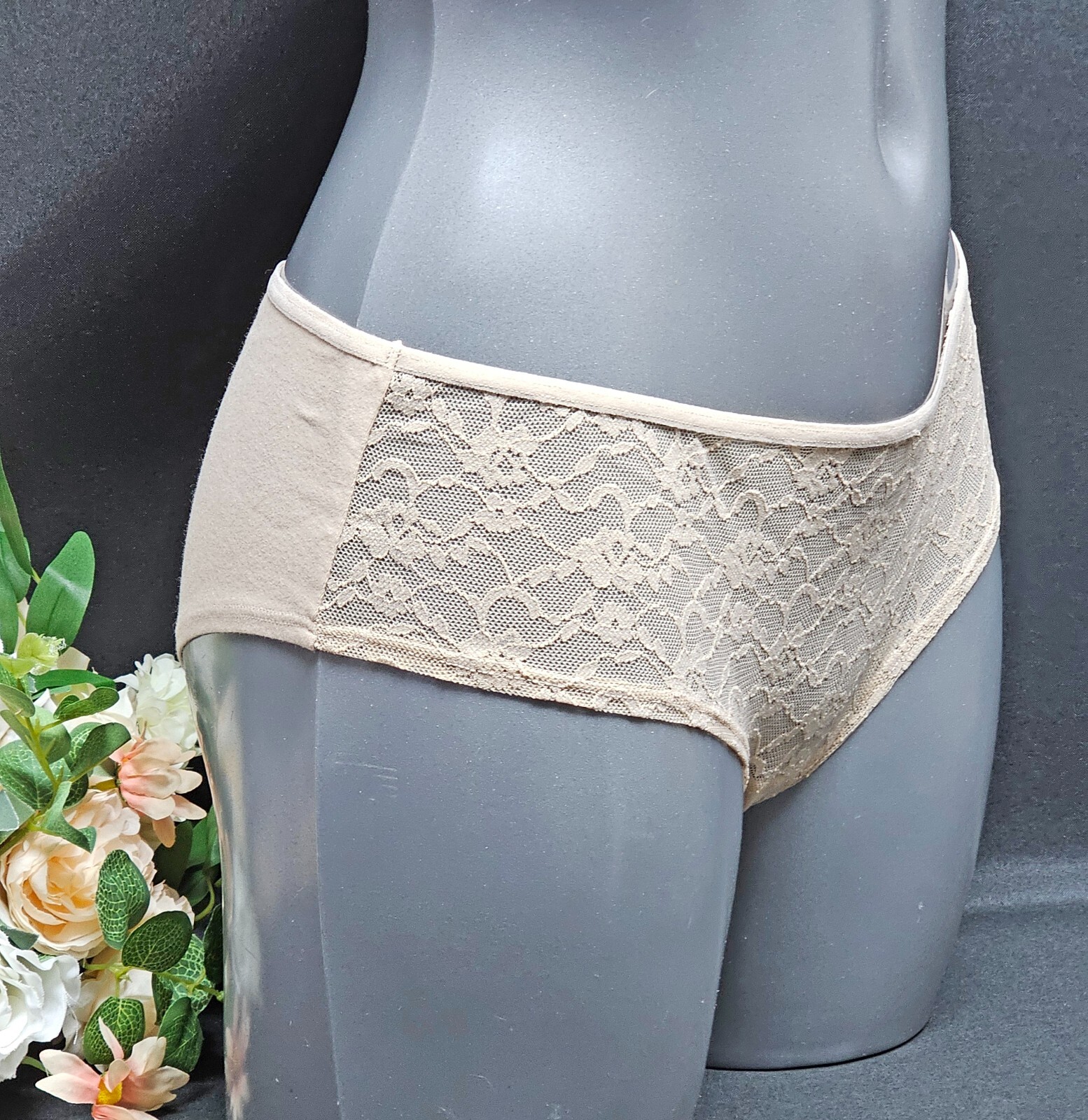 La Senza Brazilian Knickers Lace Front Comfort Durability L 12/14 Sand B8R0205