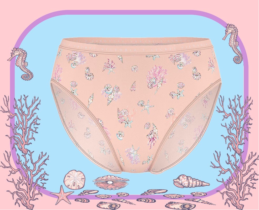 M L XL XXL Peach Seashells Cotton Victorias Secret High-Leg Waist Brief Pantie