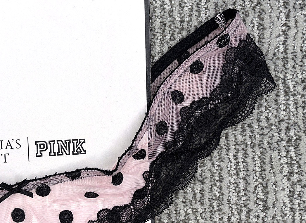 Victoria’s Secret Very Sexy NWT XXL Pink Polka Dot Sheer Mesh Thong Panty