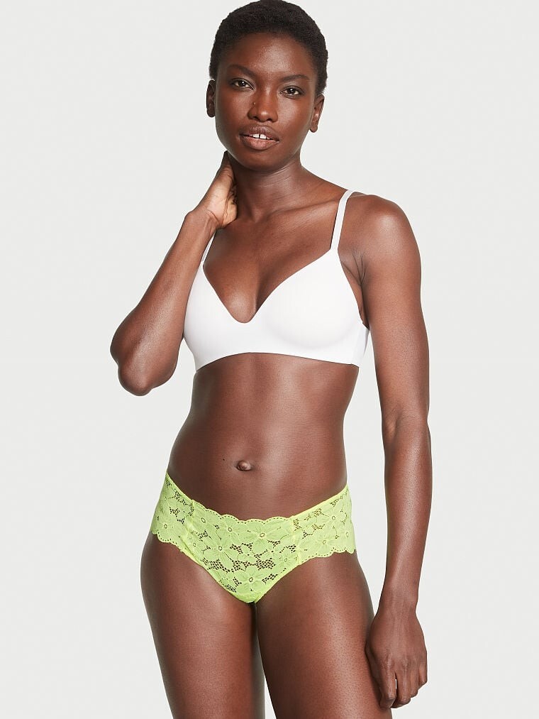 L NEON Lime Citron Glow ALL Daisy FLORAL LACE Victorias Secret CHEEKY Pantie