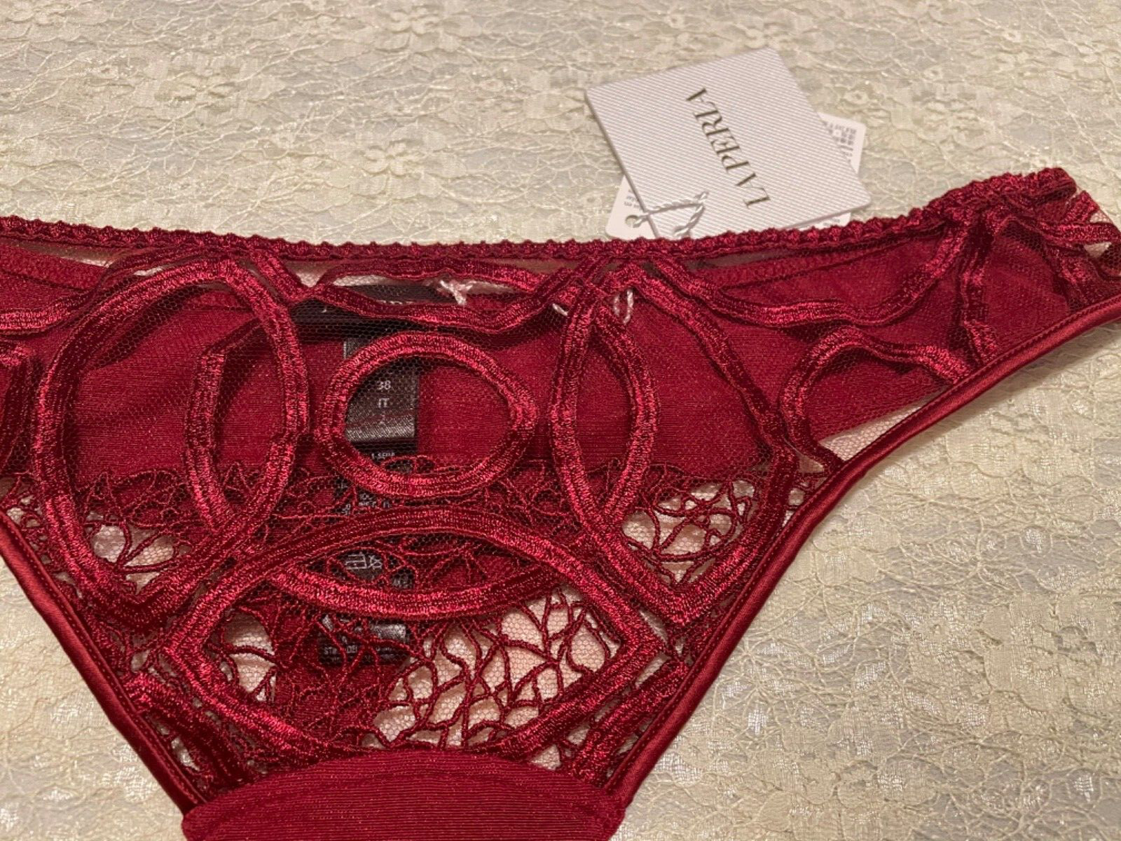 La Perla Circles Collection S Thong Cranberry Red Exquisite Embroidery Valentine