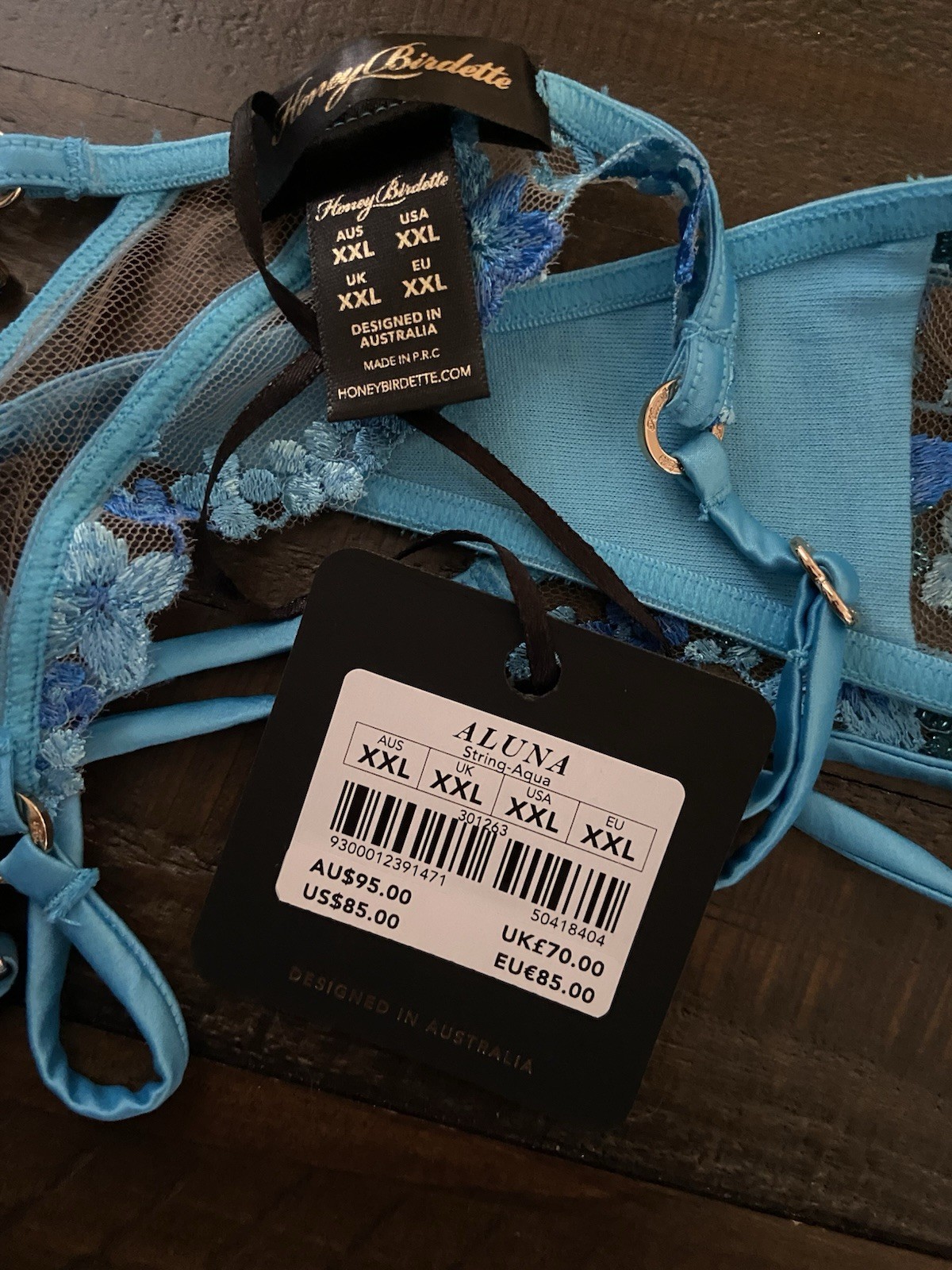 Honey Birdette Aluna Aqua Thong Panty Size XXL
