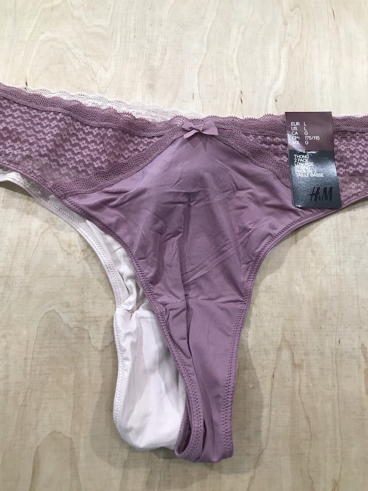 H&M Womens Size L Thongs Panties 2 Pack Low Rise Light Pink Underwear