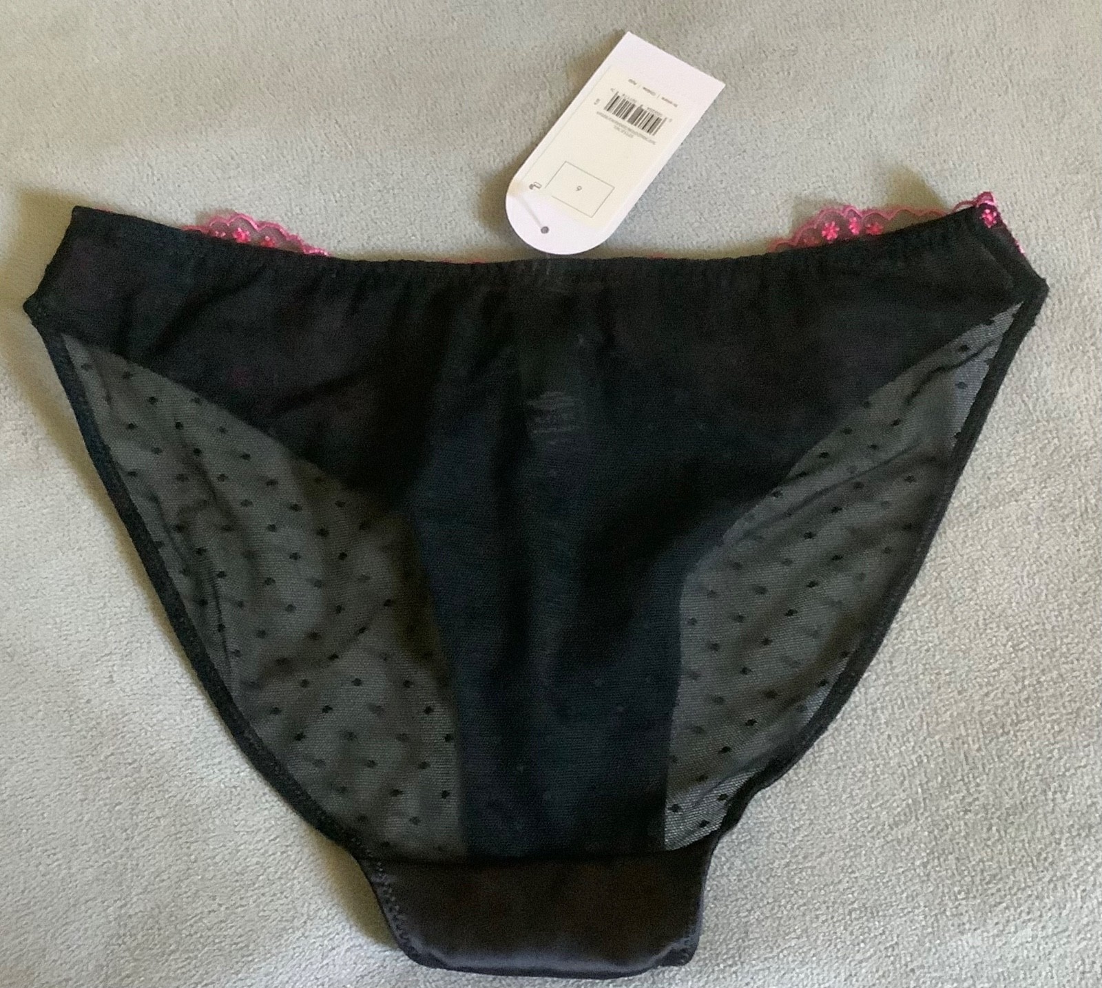 GEORGE Black with Embroidered Pink Hearts Satin,Lace & Mesh Knickers Sz 6 -BNWT