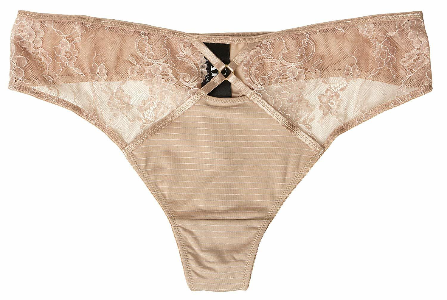 Ashley Graham Plus Size Crisscross Keyhole Lace Thong Beige Cappuccino 2X