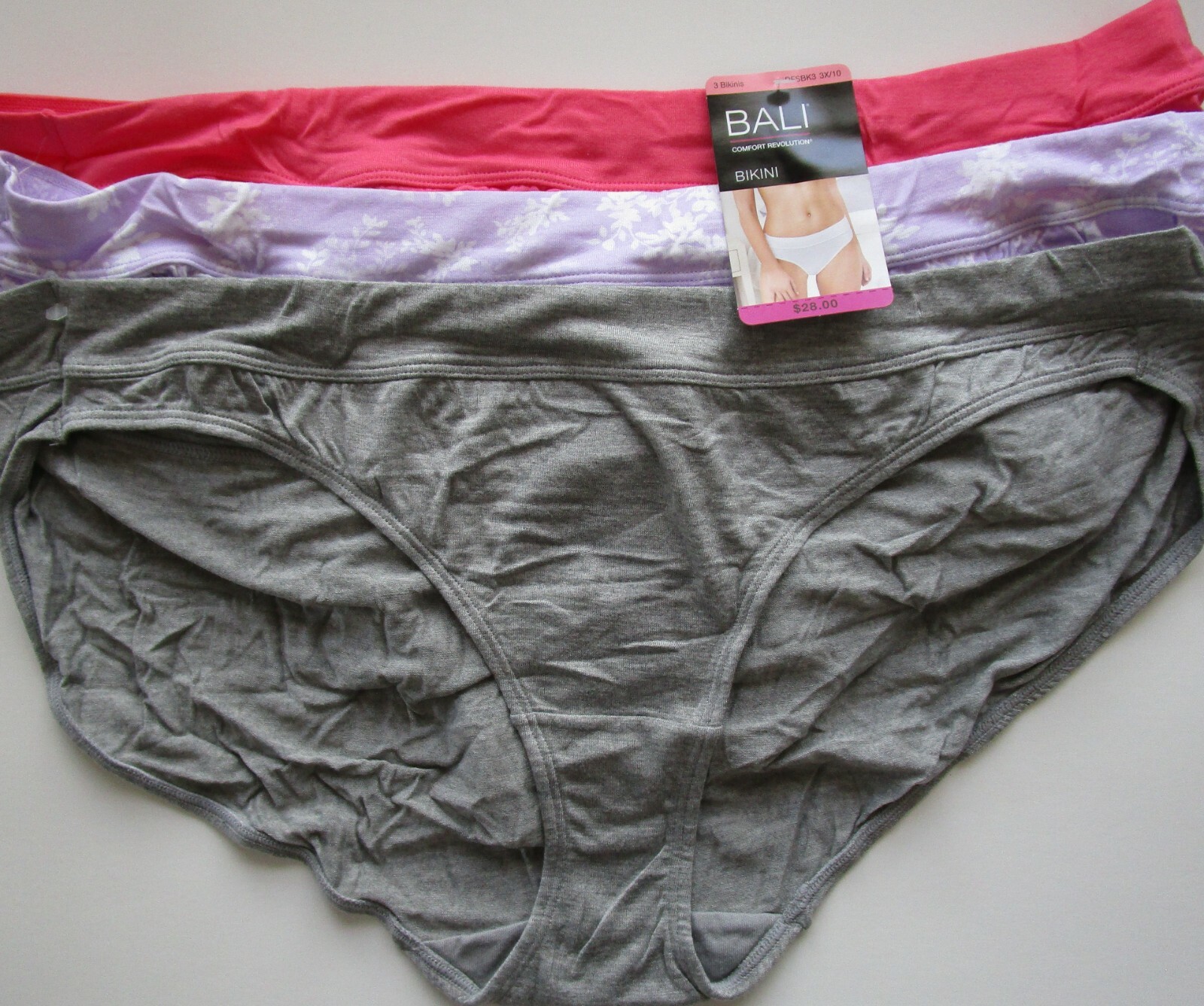 Bali Comfort Revolution Bikini 3 Pack Style DFSBK3 Size 3XL/10 NWT Retail $28