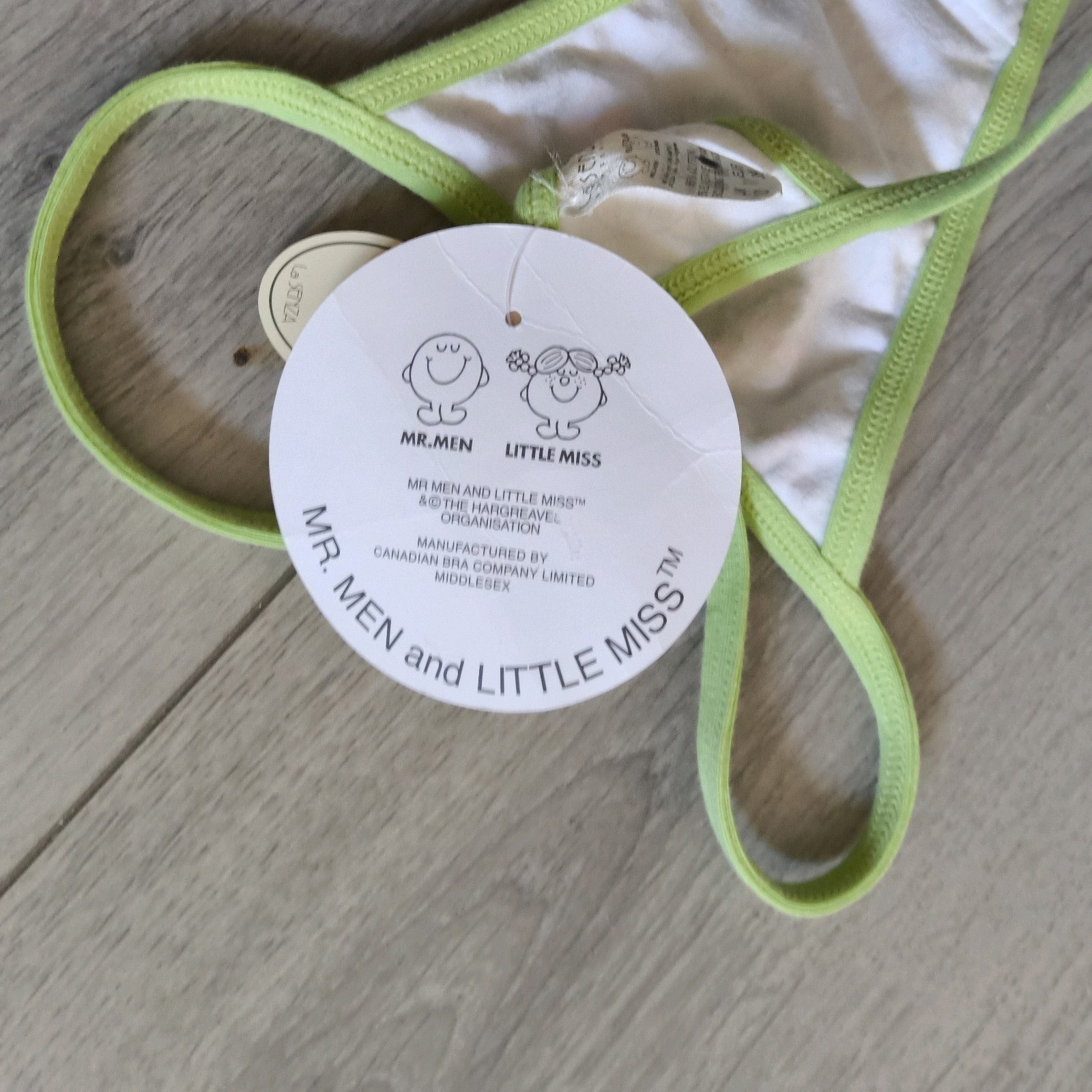 BNWT Vintage La Senza White & Green Little Miss Naughty Thong Size 6-8