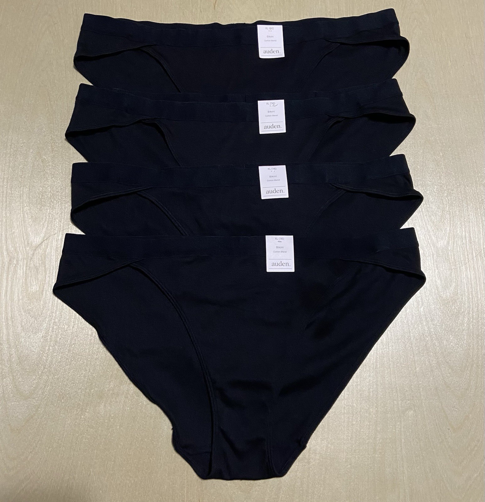 Auden Women’s Size XL (16) Black Cotton Blend Breathable Bikini Panties 4 Pack