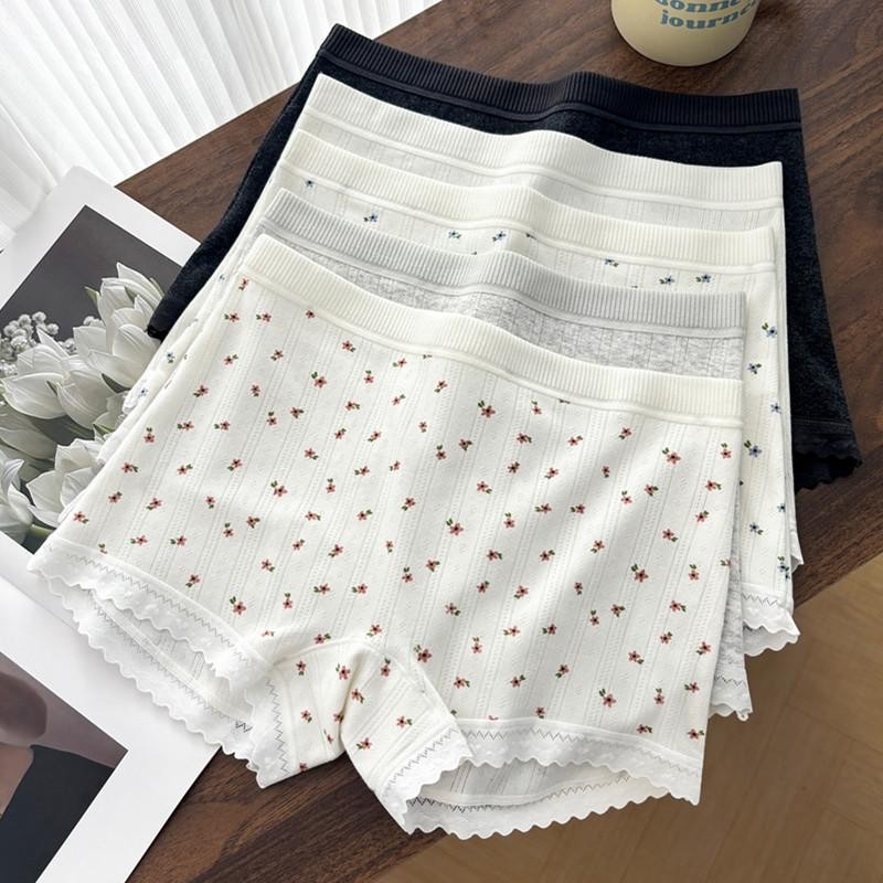 3PCS Women Thin Lace Boxer Underwear Mid Waist Breathable Comfortable Panties Se