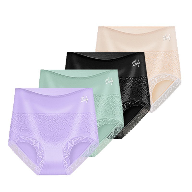 3 Pack High Waist Soft Cotton Lace Trim Panties – Breathable Bikini for Women