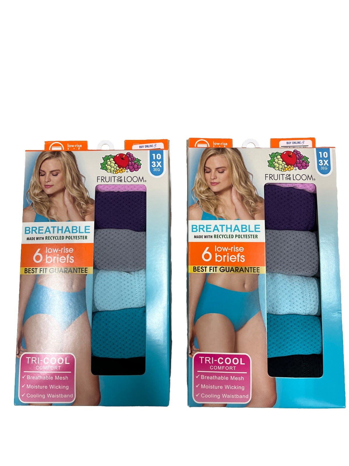 Fruit of the Loom Women’s 6 Breathable Underwear Low Rise Size 10/3X Pack Of 2