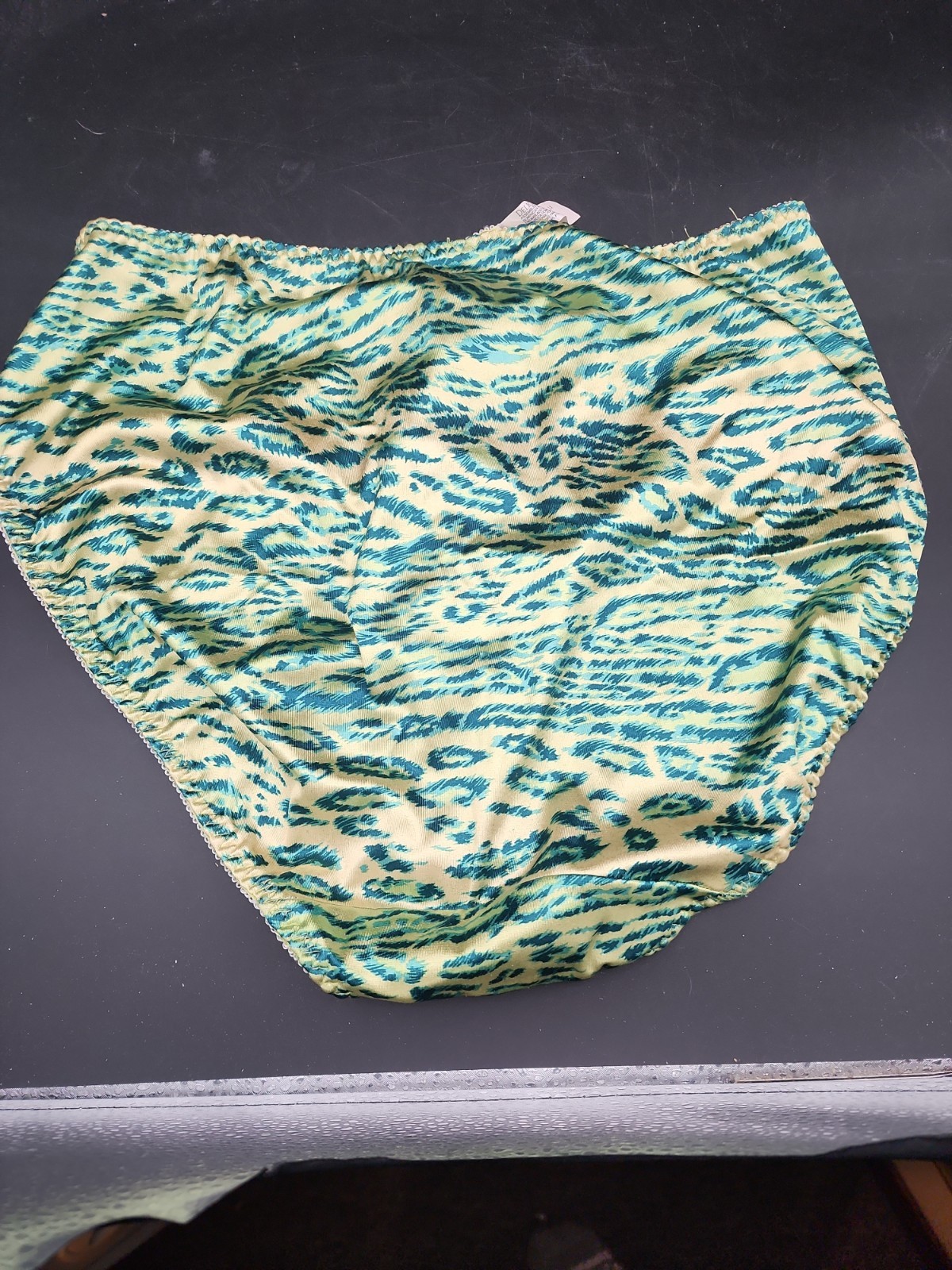 Vintage DELICATES Shiny PANTIES Hi-Cut Brief SATIN Stretch Leopard Print Sz 1X