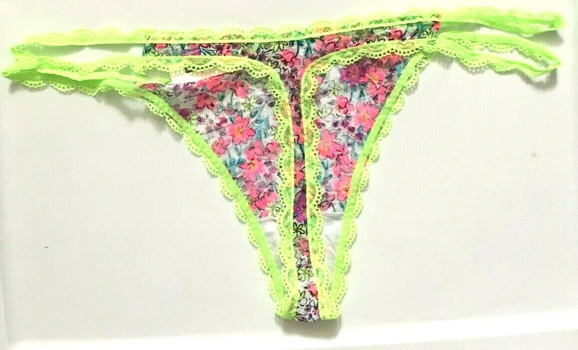 Womens Sexy Multi Floral Thong Panties Size XL-2X Dual Straps Mesh Neon Lace NWT