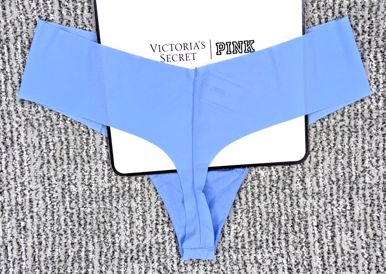 Victoria’s Secret PINK NWT Medium Blue No Show Thong Panty Logo Sexy Cute Soft