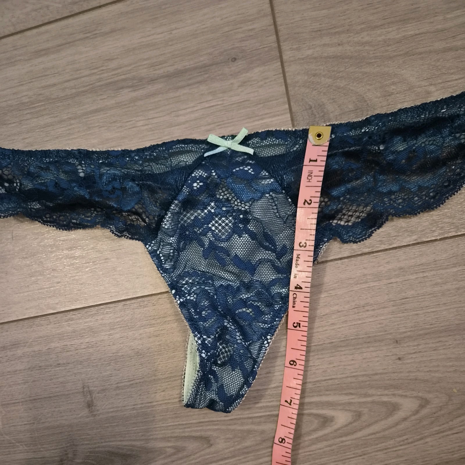 BNWOT Ann Summers Deep Teal Blue & Light Green Lace Thong Size 8-10