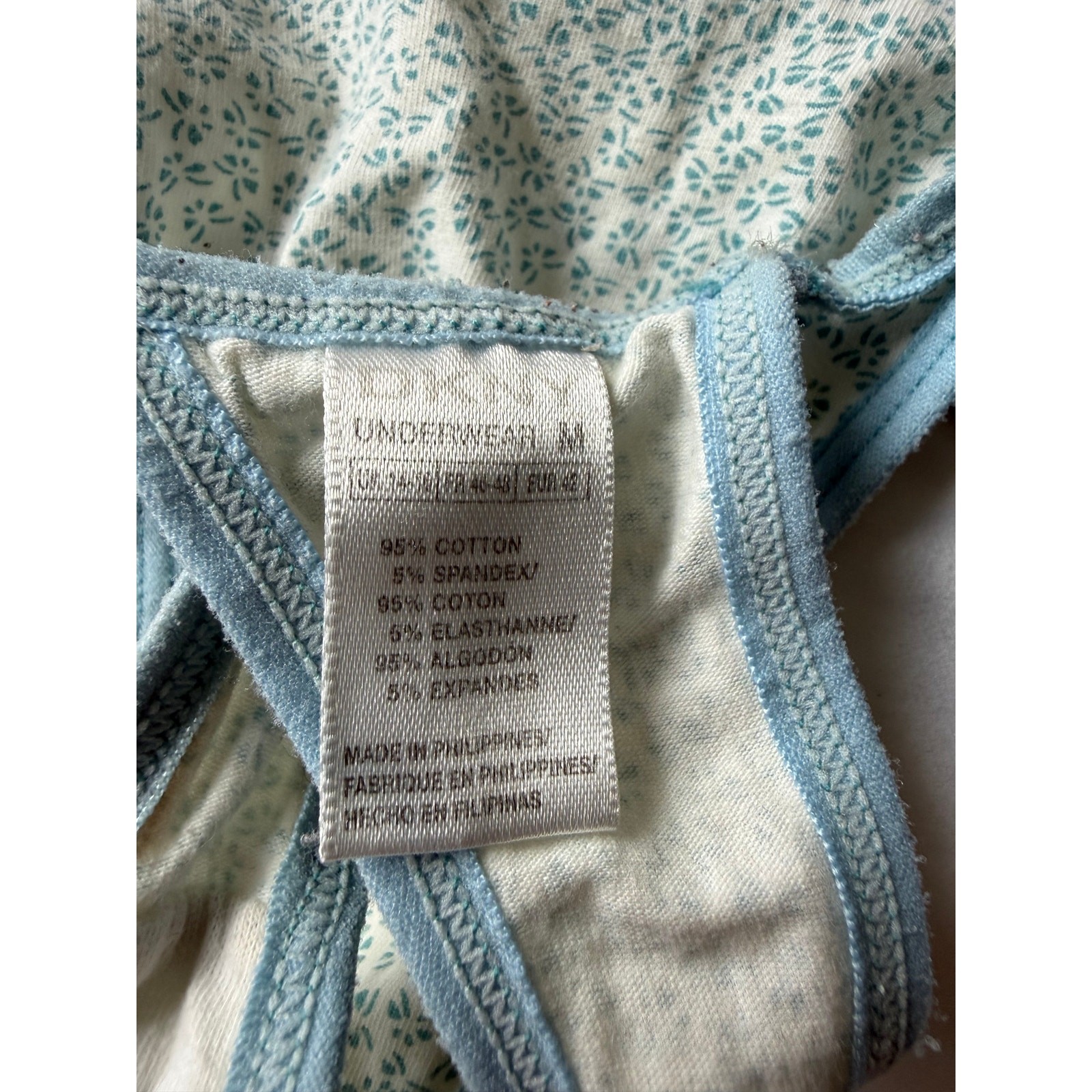 NWOT Vintage DKNY Size M Powder Blue Floral Cotton G-String Thong Panty Minimal