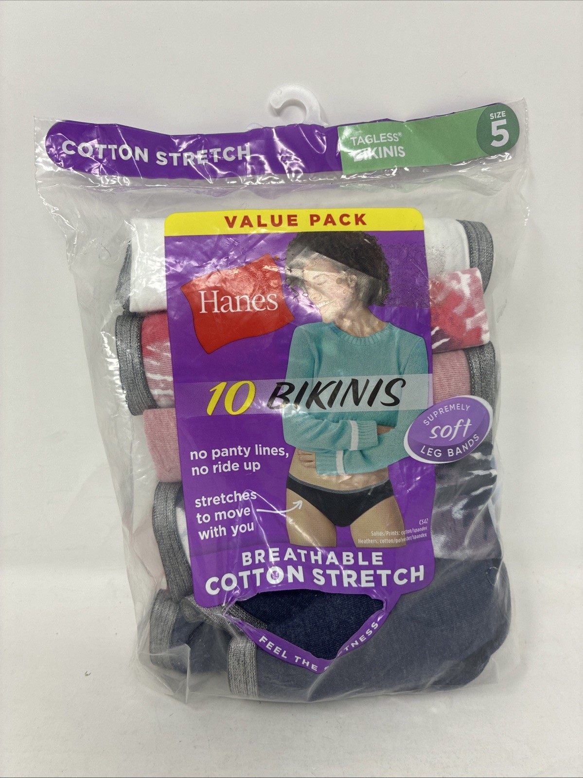 NEW HANES SOFT BIKINIS SZ 5 Women’s Cotton Underwear Solid & prints 10 PACK