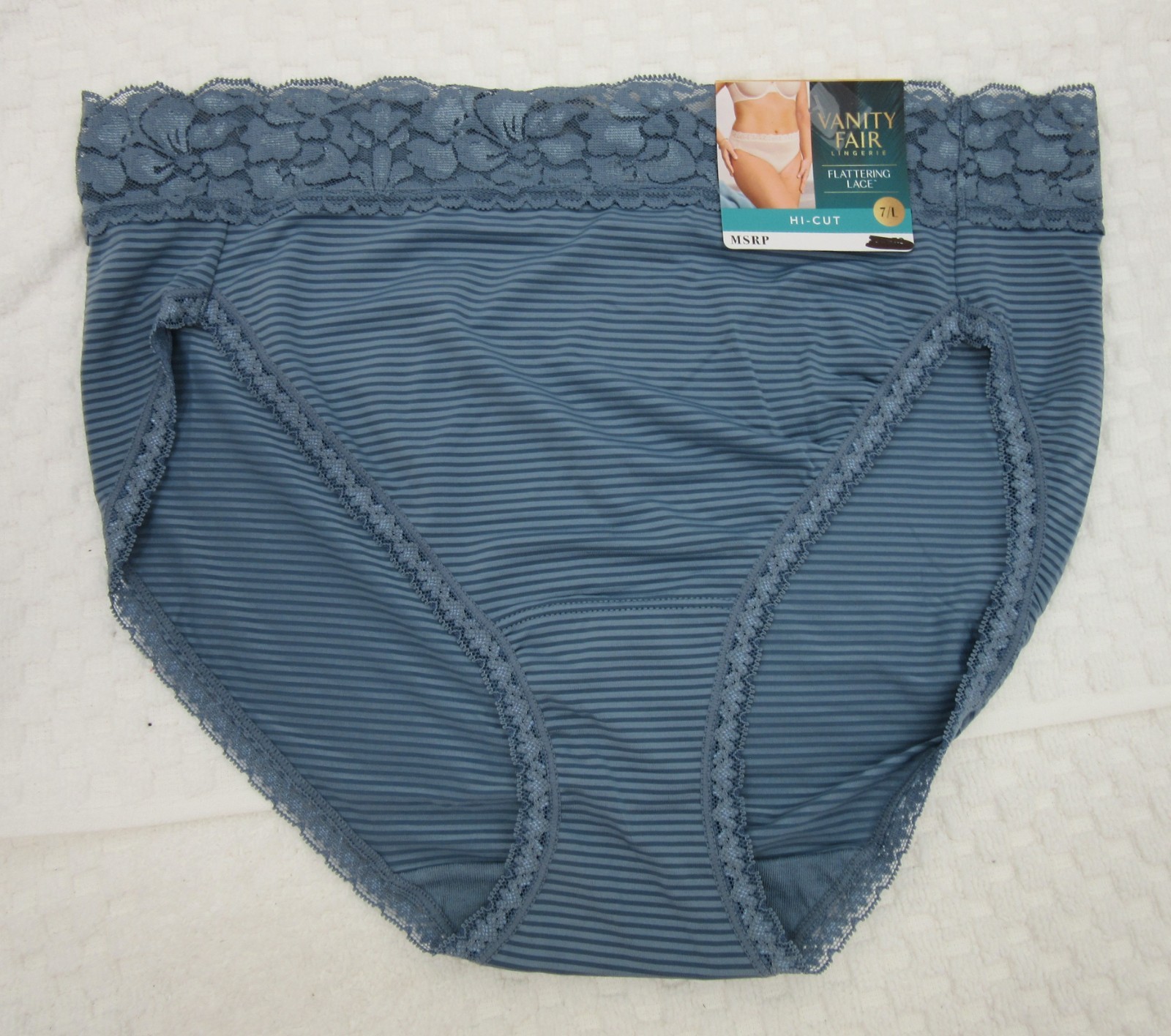 NWT set/3 VANITY FAIR FLATTERING LACE HI CUT 13280 STEELE BLUE PLUM RASPBERRY
