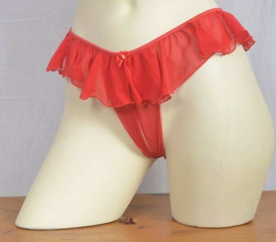 Sexy Red open crotch french knickers Frilly Beautiful S/M UK seller