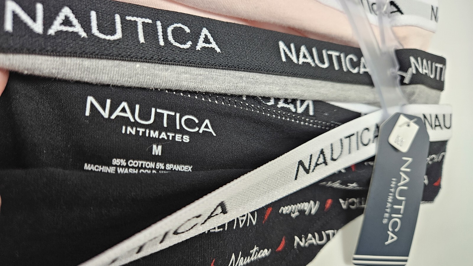 5Pk NAUTICA Women’s S M L XL Cotton Logo Thong Panties Black White Gray Red Pink