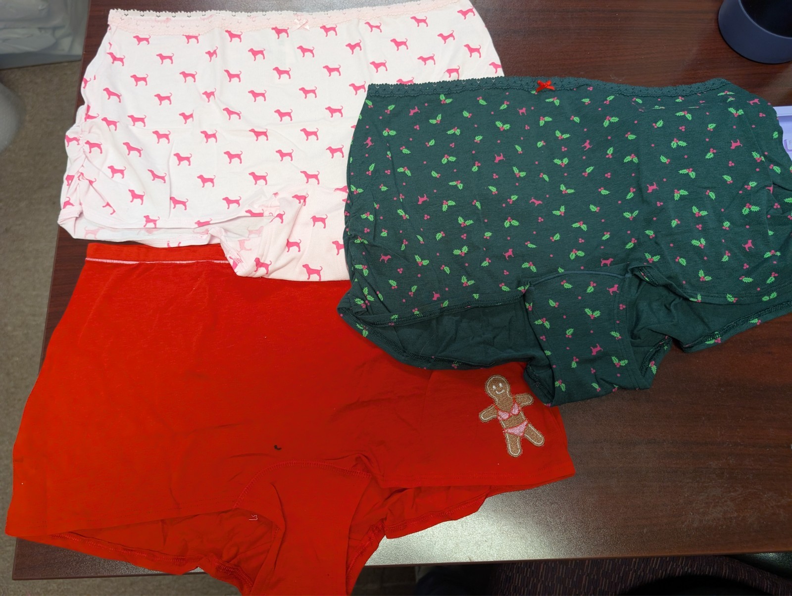 Victoria’s Secret Panty Lot Of 3 Boyshort Panty Red Deep Forest Pink XXL NWT