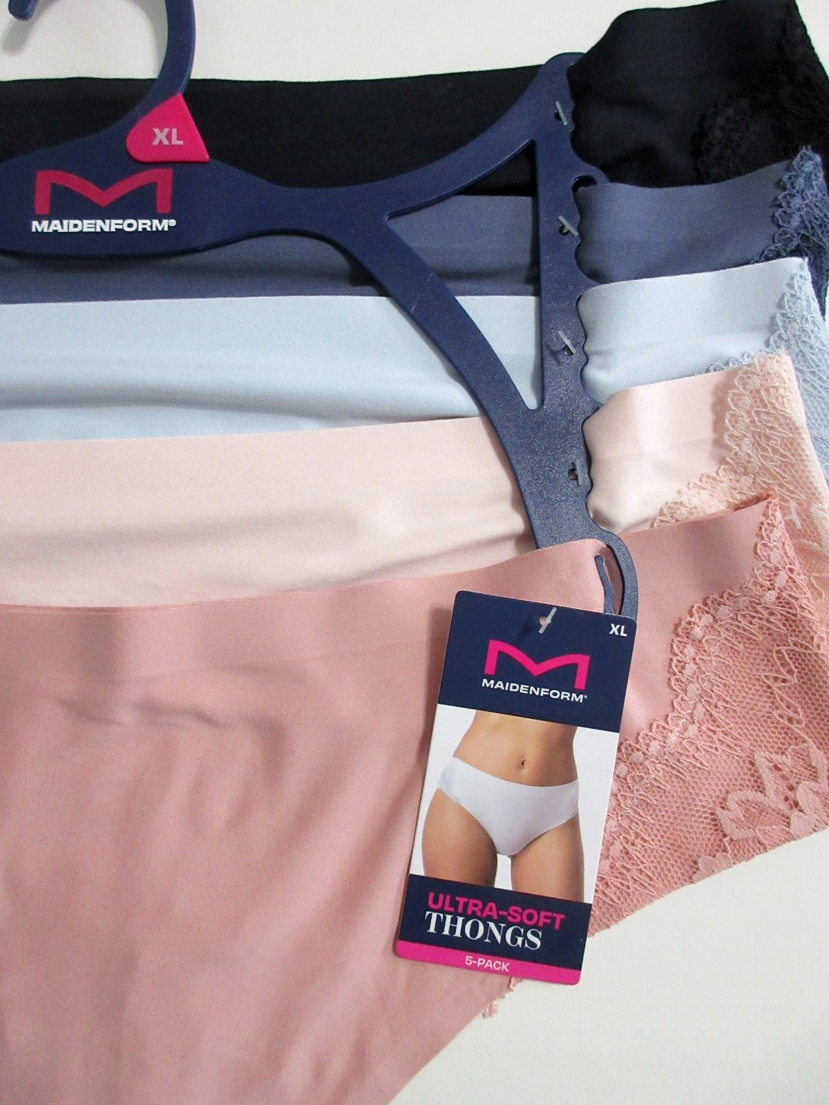 Maidenform ~ 5-Pair THONGS Soft Nylon panties MF9457 Lace Blue pink ~ XL $54