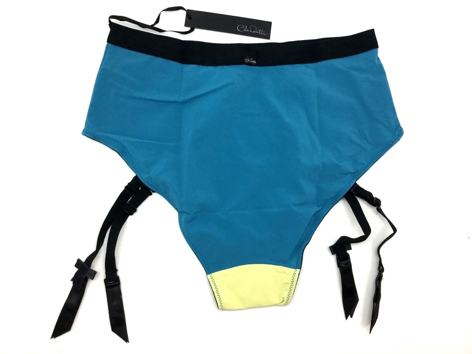 Claudette Sophia Retro Hi Cut Brief Garter Panties Lingerie Pin Up Deep Sea Blue