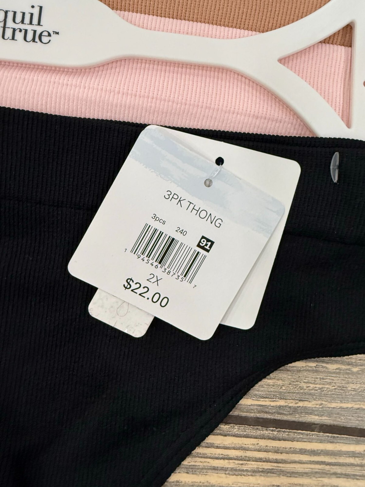 3-Pack Ribbed Seamless Thong 2X Black Pink & Brown By Tranquil & True