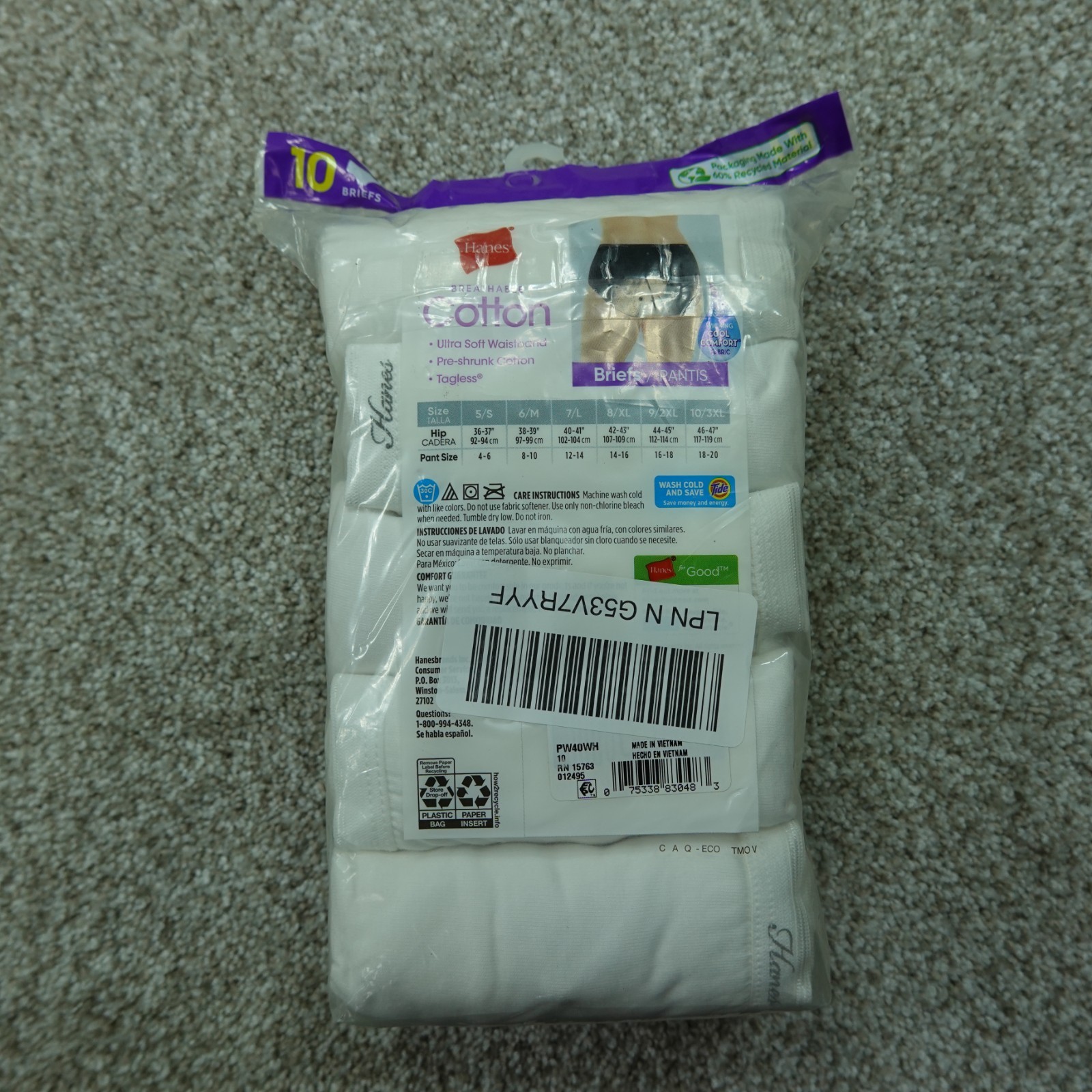 Hanes Underwear Womens 10 3XL White Briefs Breathable Cotton 10 Pairs
