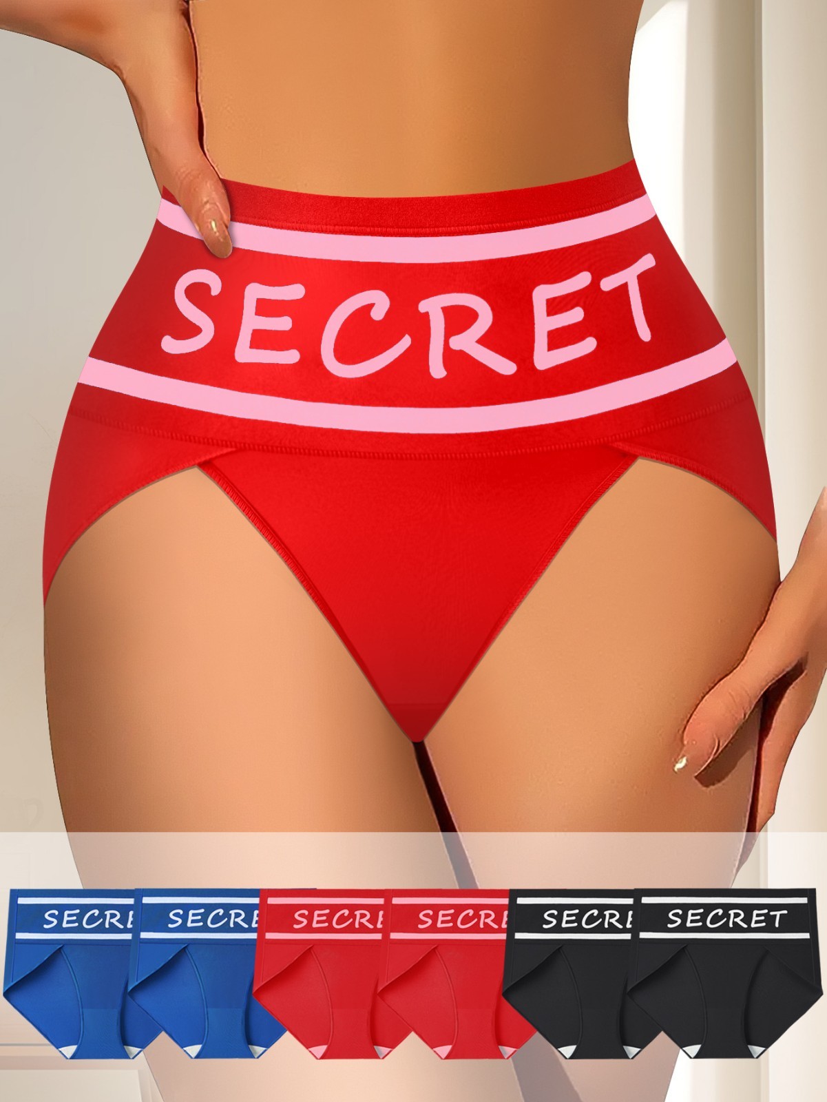 2 Pack High Waist Letter Print Bikini Panties Breathable Milk Silk Tummy Control