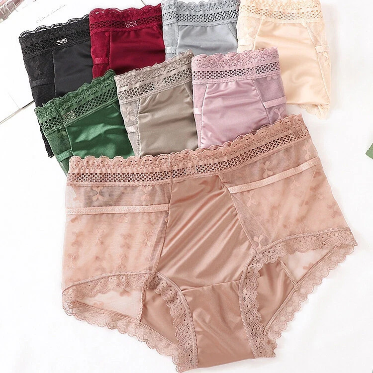 4 Pack Lot Sexy Womens Satin Panties Underwear High Waist Sheer Lace Lingeries