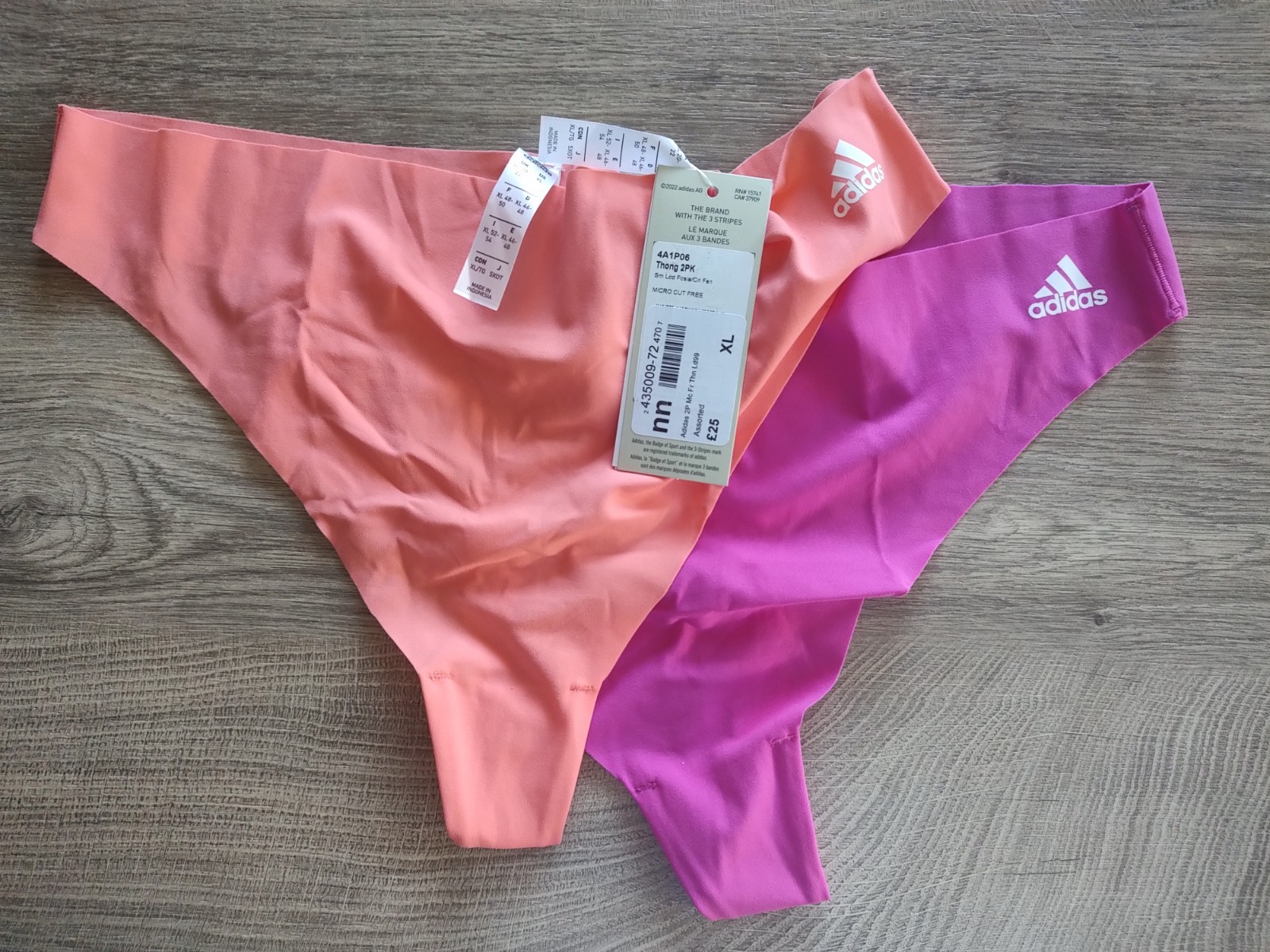 Adidas XL thongs micro cut 2 pack pink and orange soft fabric