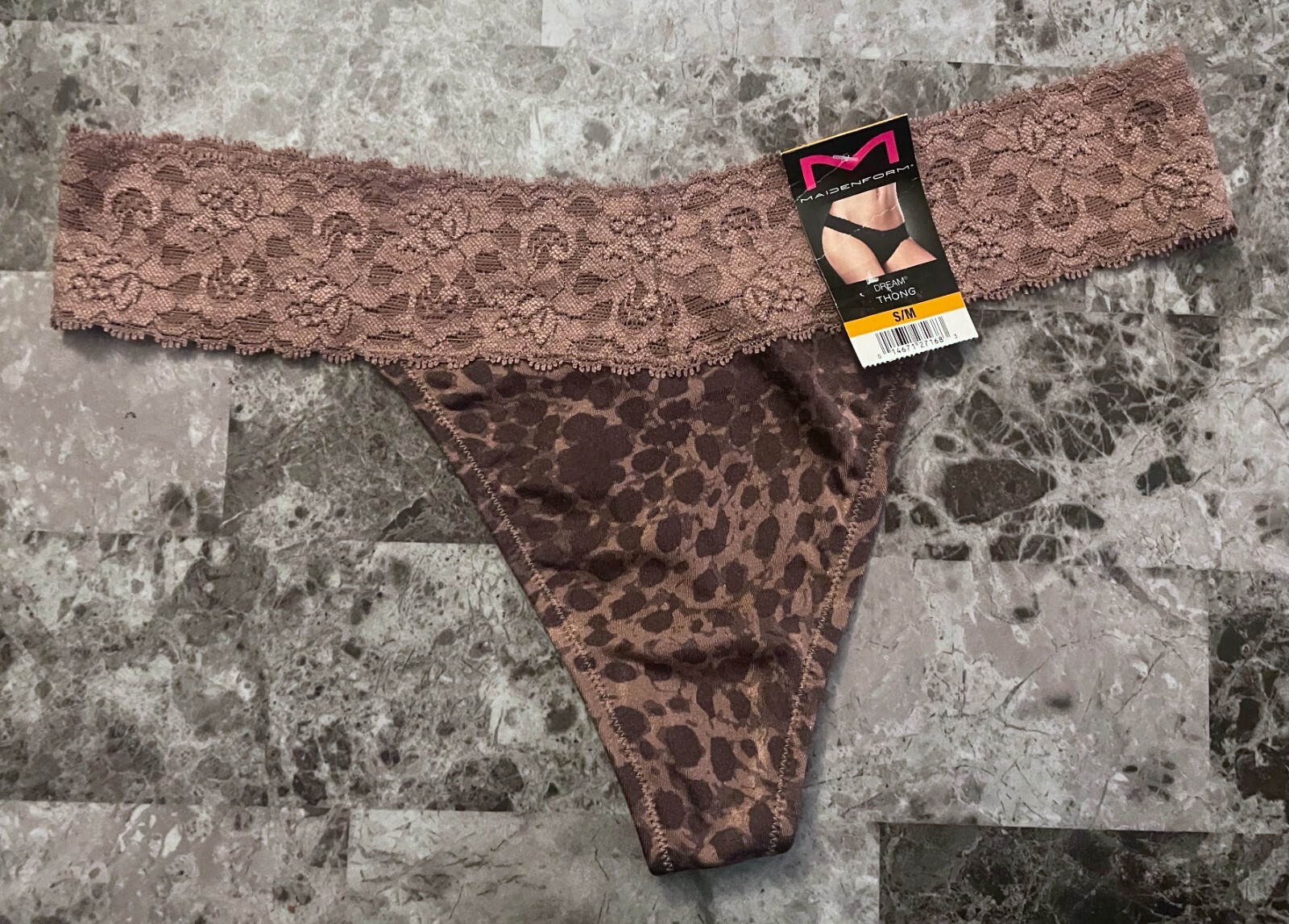 NWT MAIDENFORM S/M SMOOTH BROWN LEOPARD CHEETAH TAUPE LACE RARE THONG PANTIES