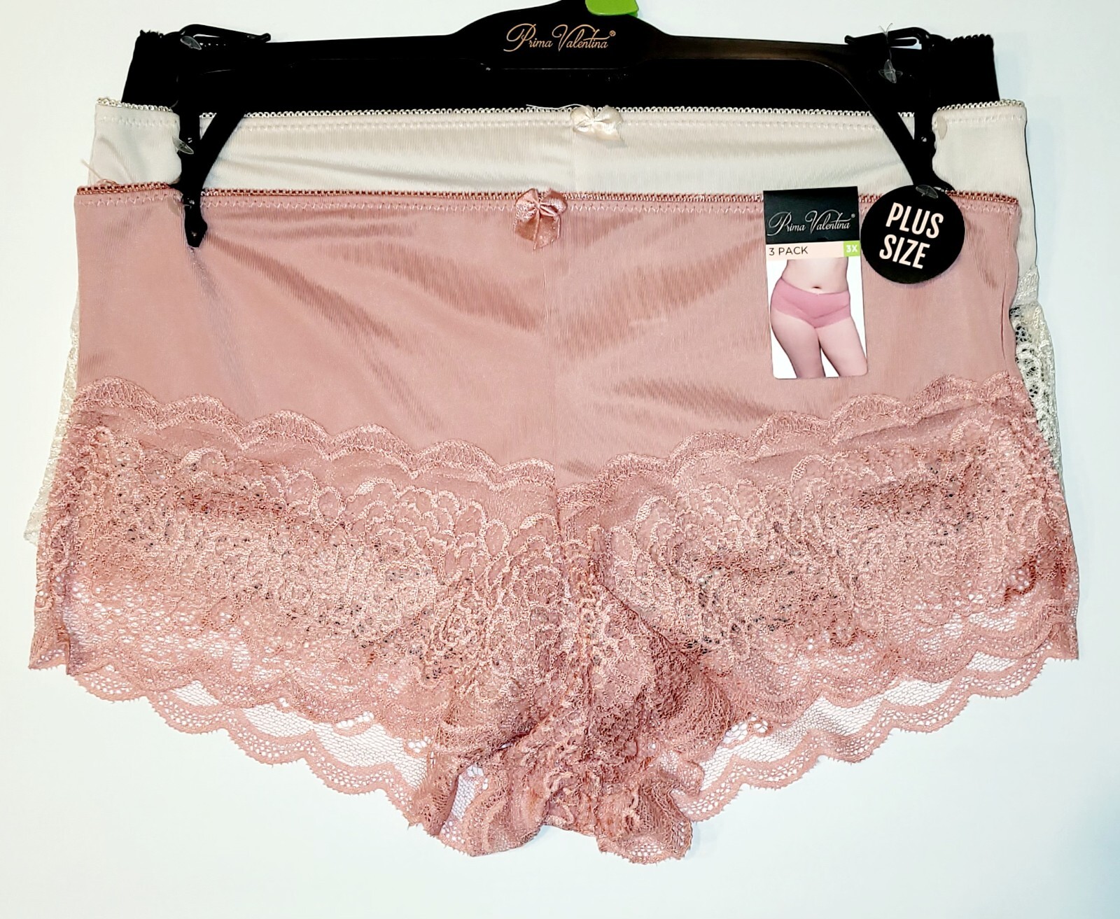 Prima Valentina ~ 3-Pair Women’s Underwear Panties Lace Plus Size: 1X, 2X, 3X