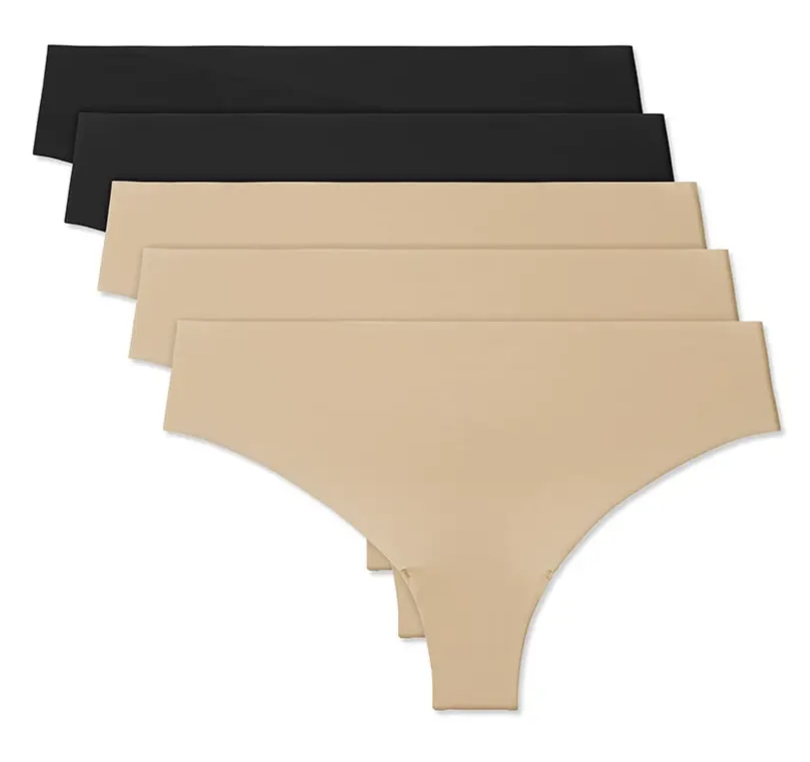 TRUE AND CO Body 5 Pack Nude Black Thong Panty Womens S fits 4-6 XL fits 16-18