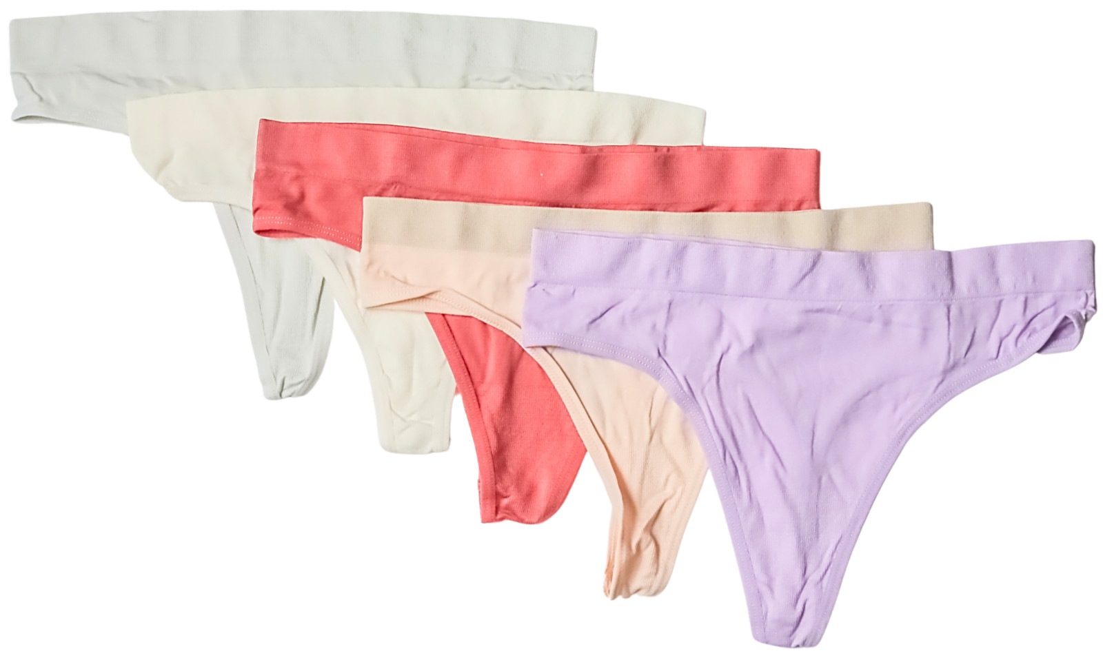 5 Pack Women’s Thong Panties Size M Assorted Colors Purple Beige Rose Gray White