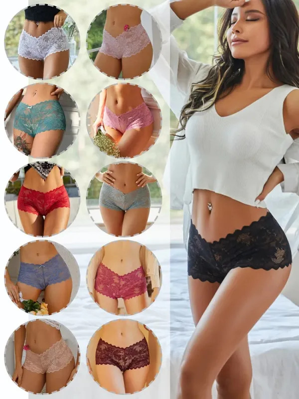 8 Pack Women Lace Boyshort Panties Floral Low Rise Soft Stretch Briefs Underwear