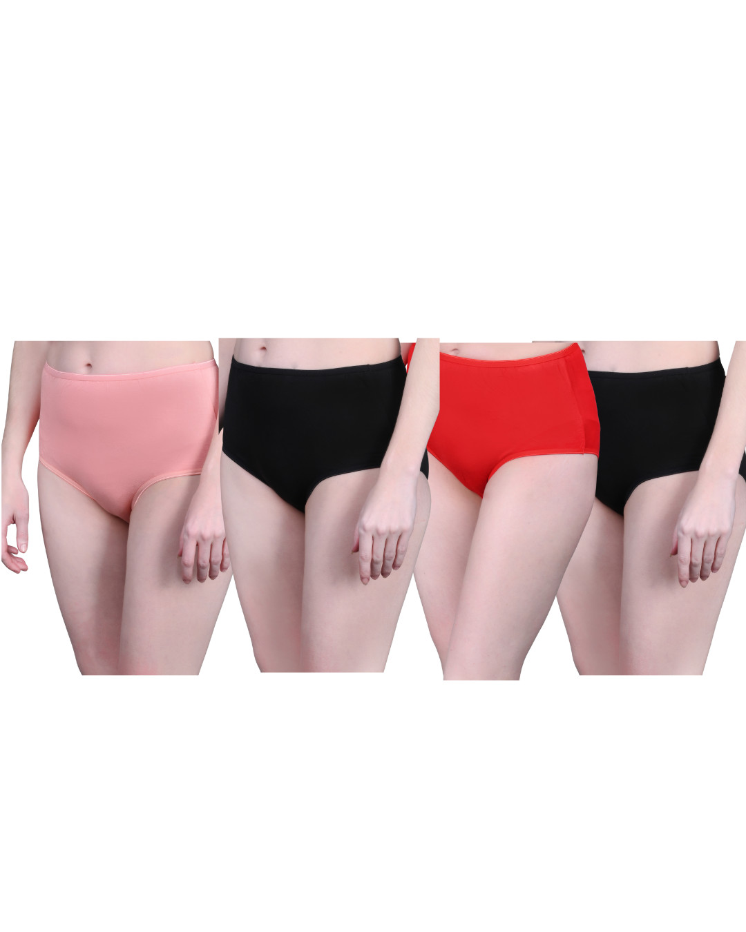 Bamboo Fabric High Waist Underwear | Red & Black | Peach & Black | Pack of 4