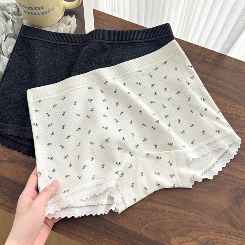 3PCS Women Thin Lace Boxer Underwear Mid Waist Breathable Comfortable Panties Se