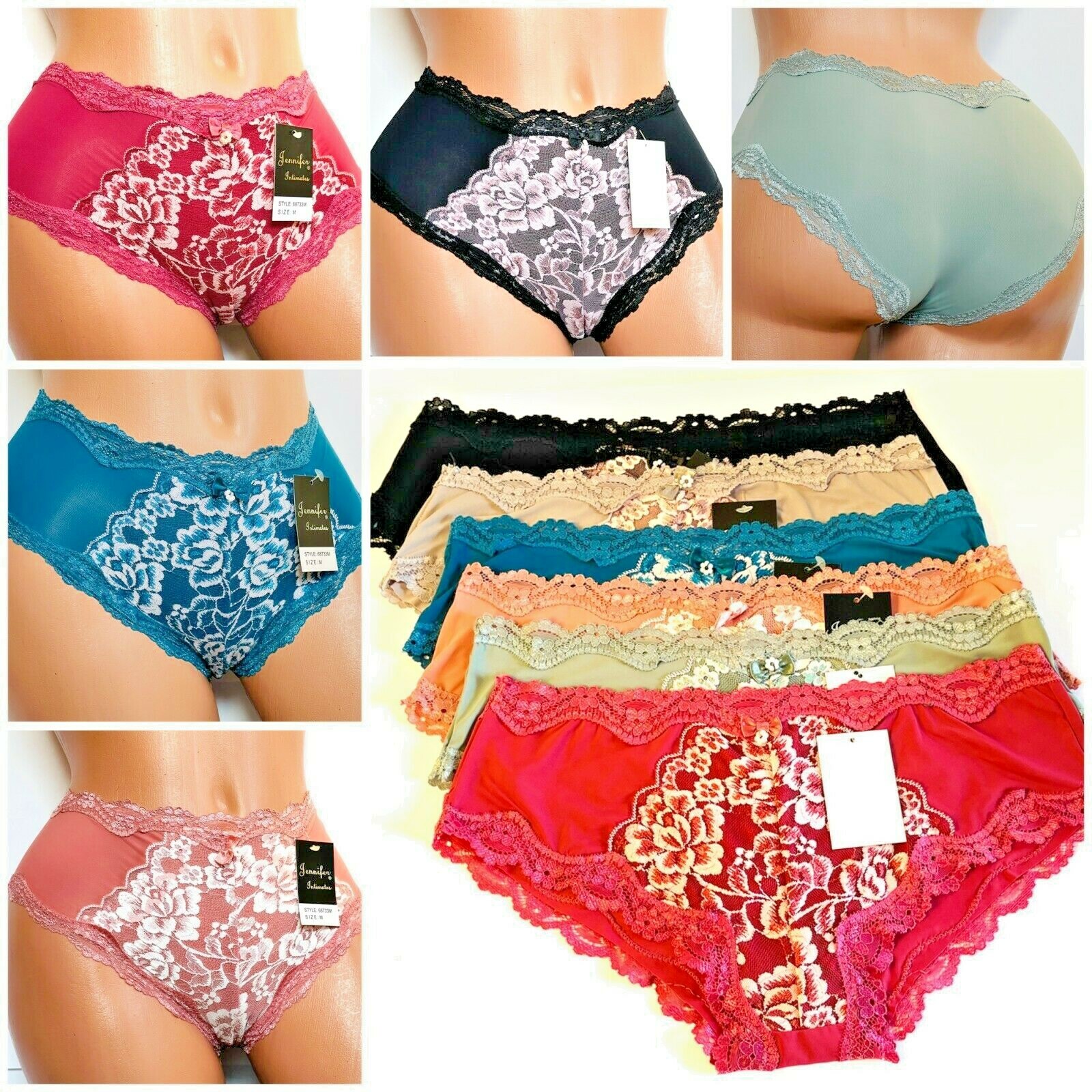 Lot 6 Boyshort Boxer 2 Tone Lace Sexy Panties Seamless Short Underwear 733 S-XL