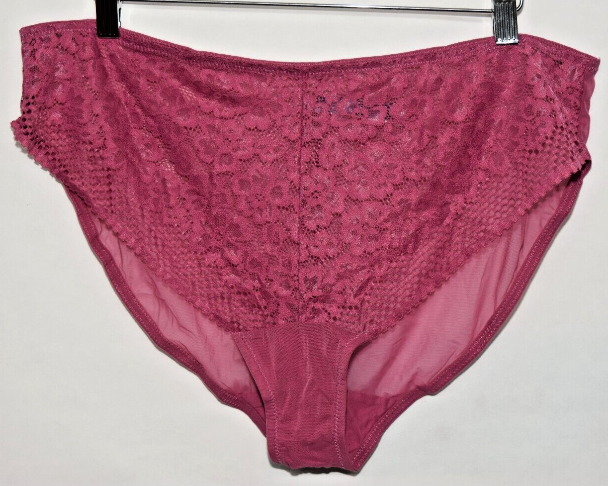 Adorned Adore Me Sheer Mesh Back Lace Front Bikini Panty XXL 2X 2XL Rose Blush