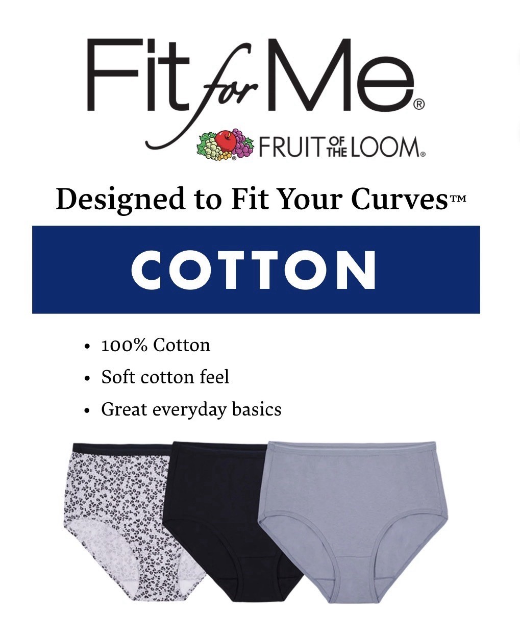 10-Pack FIT FOR ME Women’s Plus Size 13/5X Cotton Briefs Fruit Of The Loom Color
