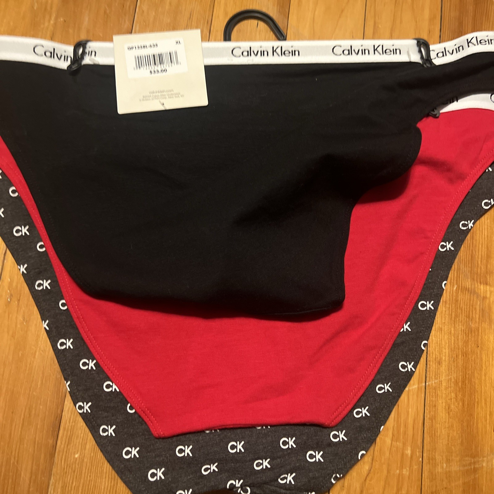 CALVIN KLEIN 3 pack Bikini SZ XL Cotton blend BLACK GRAY RED LOGO color NWT