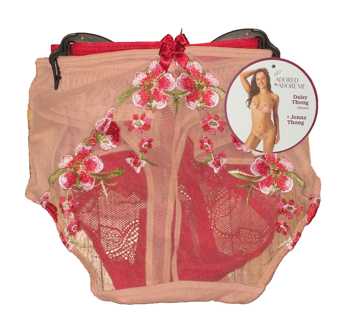 NWT 2 Pack Adored by Adore Me Cafe Cream Daisy Thong & Crimson Jenna Thong Panty
