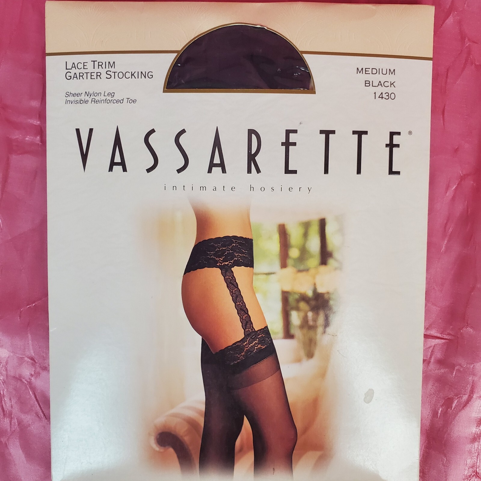 Vintage Vassarette Garter Stockings Black Nylon Lace Sissy Size M NOS Y2K