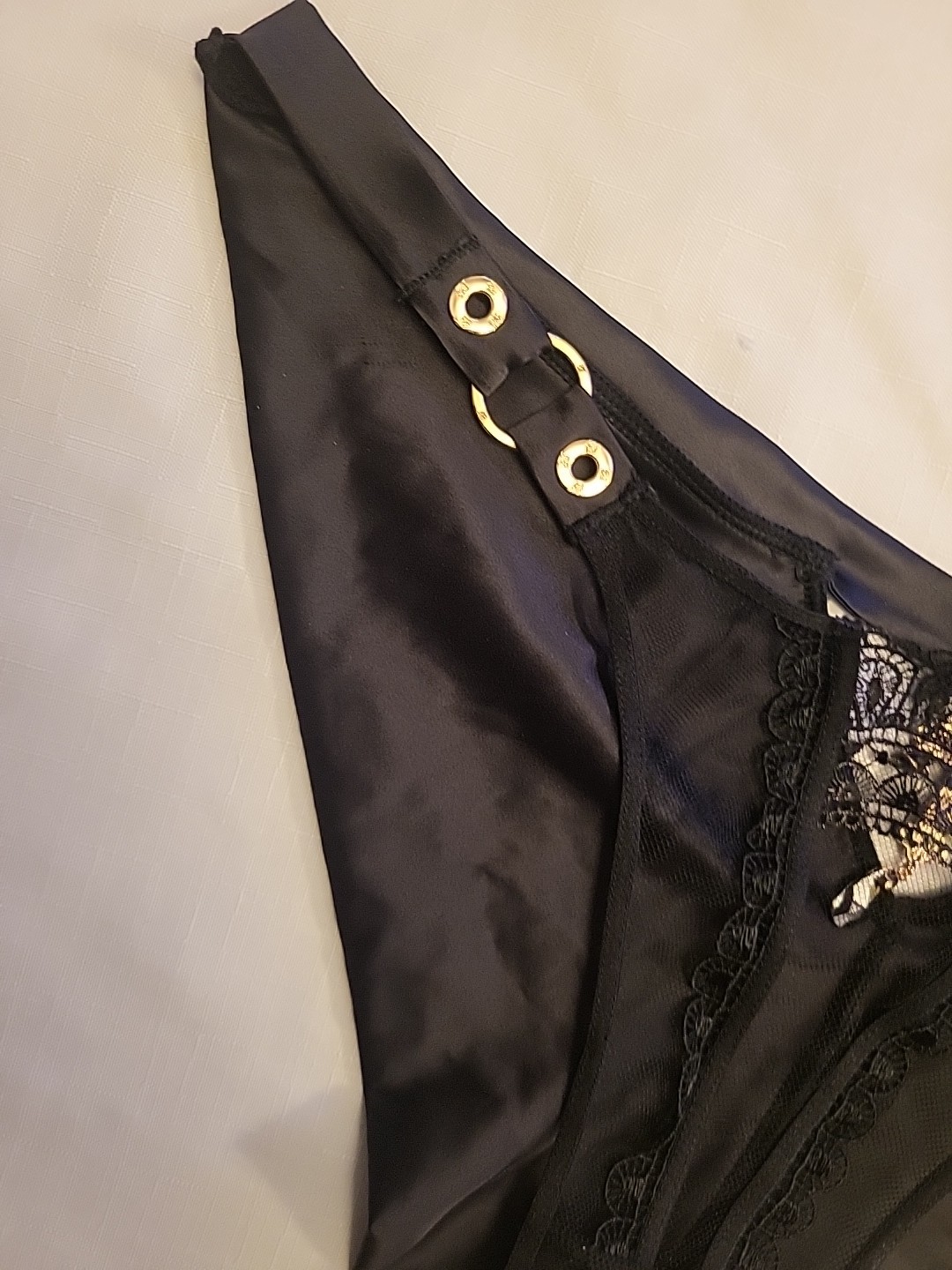 Honey Birdette Miss Soo Black Brief cross and chandelier crystal pendants Large