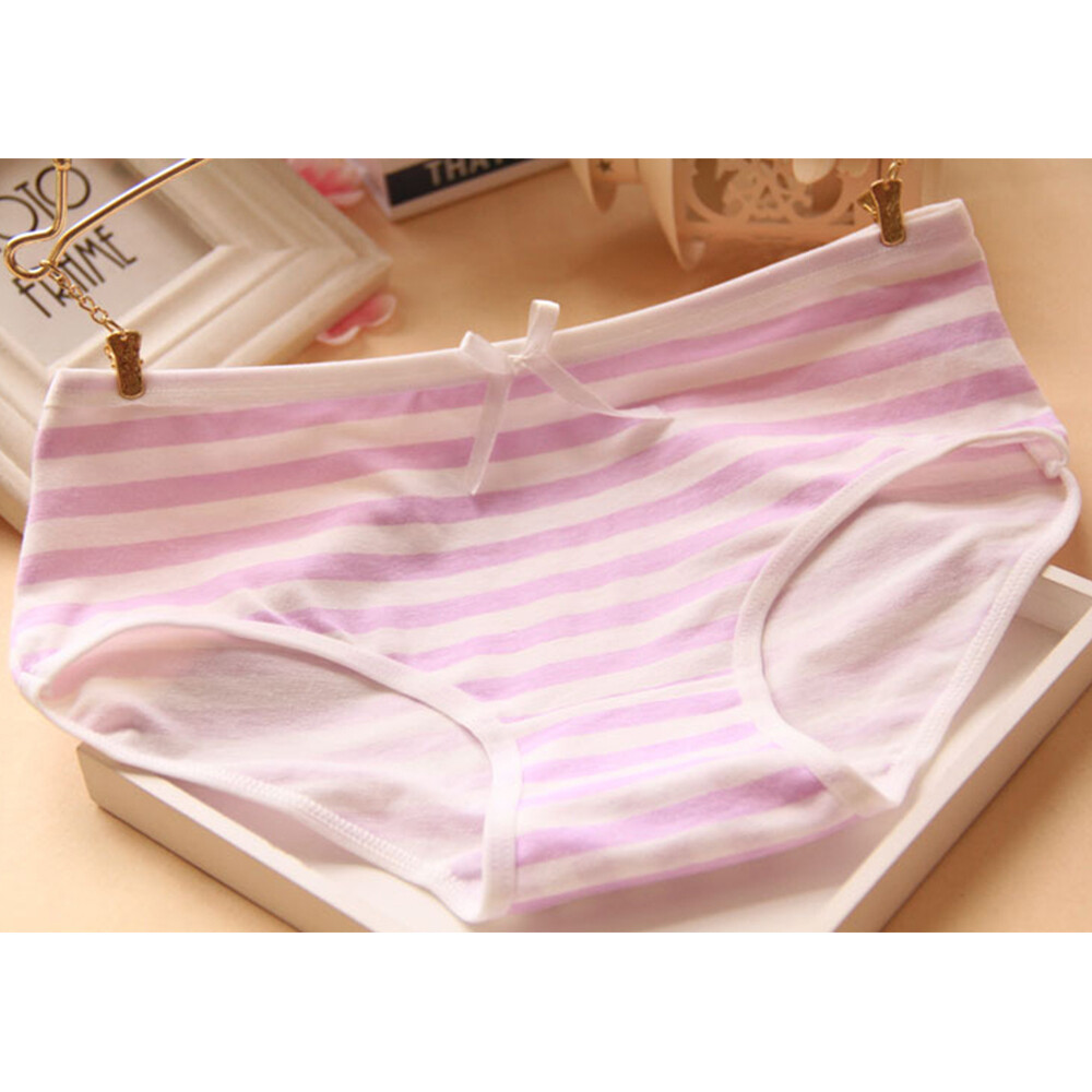 Womens Japanese Style Cute Striped Underwear Breathable Cotton Panty Soft Briefs