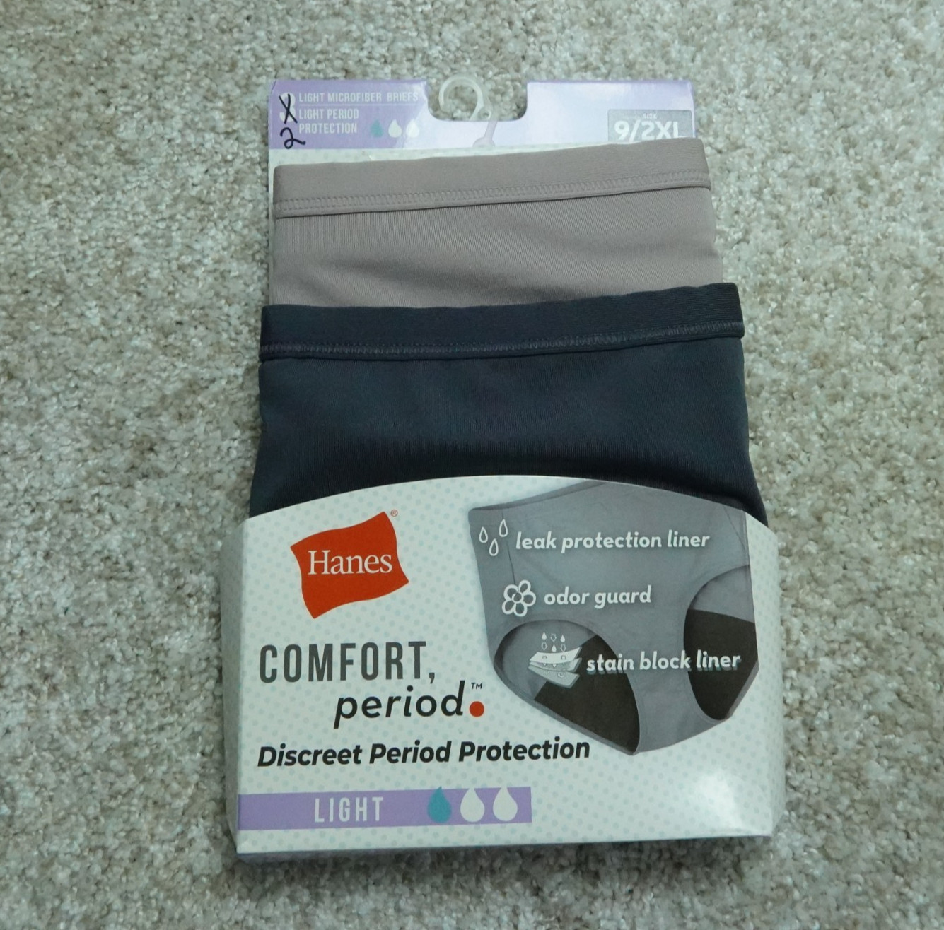Hanes Underwear Womens 9 2XL Briefs Light Period Protection 2 Pairs