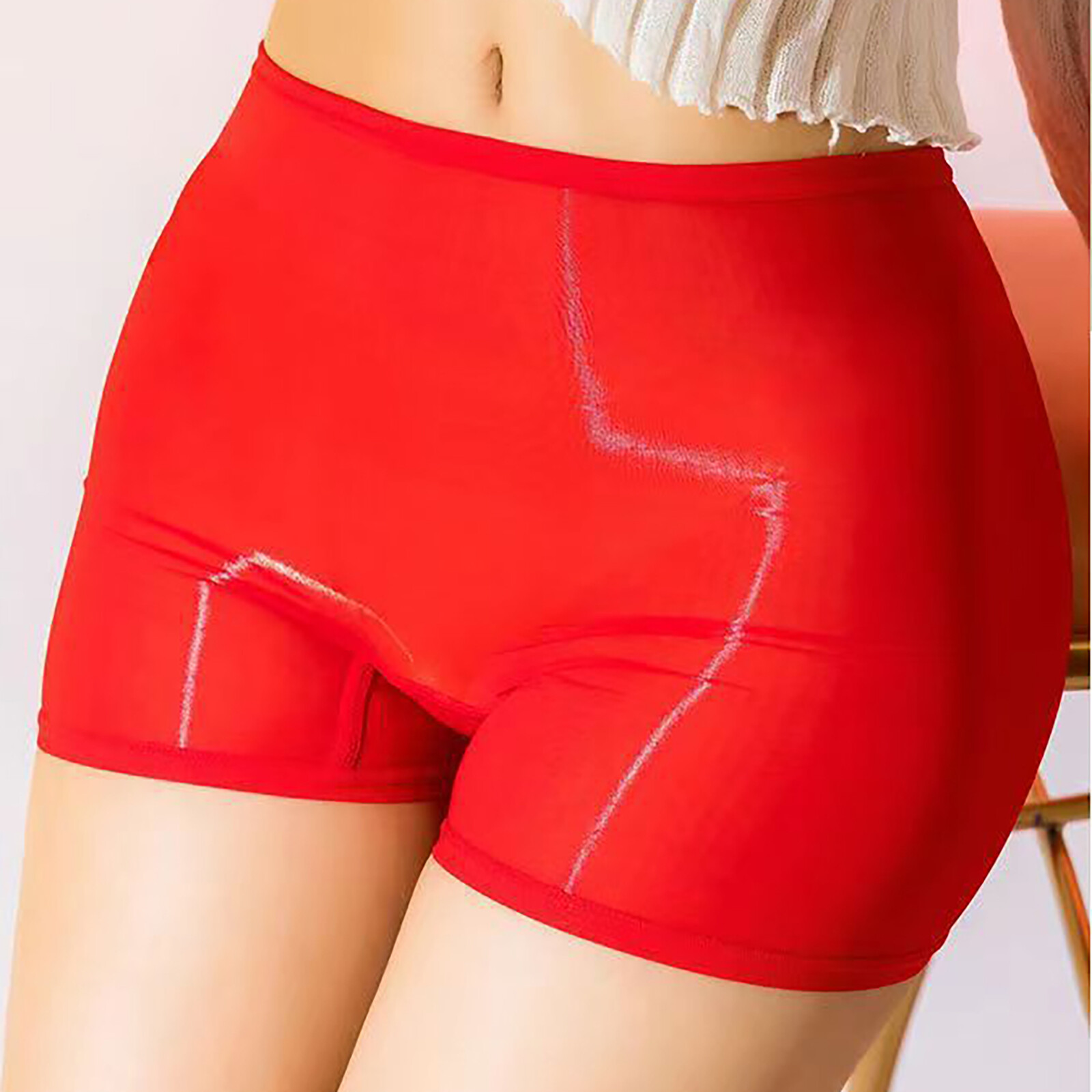 Glossy Sheer Panties Boxer Shorts Underwear Shiny Silky Briefs Lingerie Seamless