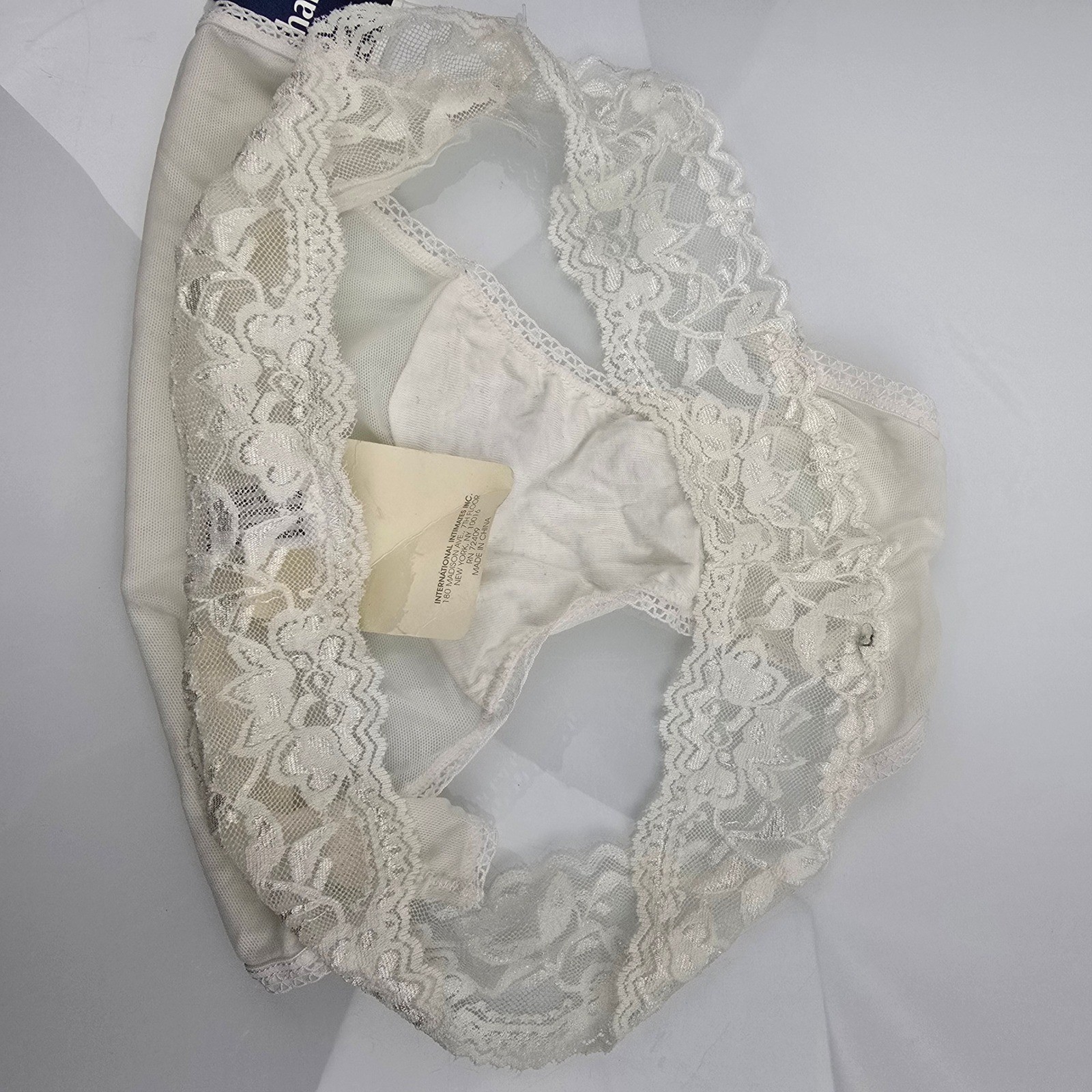 Rene Rofe Lingerie Panties M Ivory Lace Trim New With Tags Sheer Mesh Lo-Cut